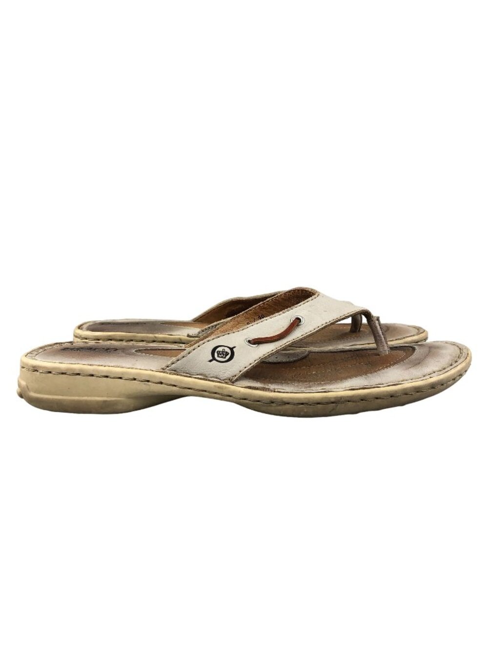 Born Women's Size 8 Light Grey Leather Toe Post Thong Slip On Flip Flops Sandals